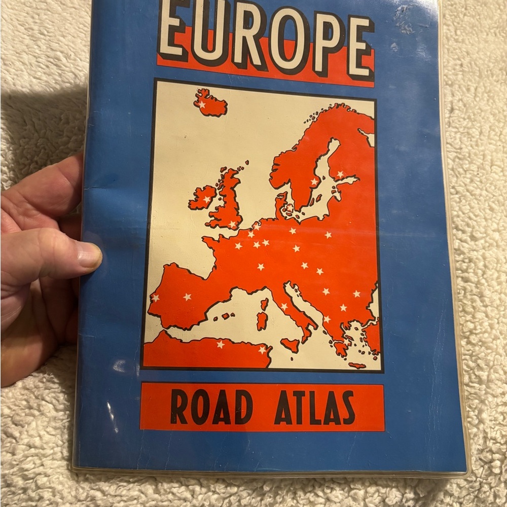 Europe Road Atlas with Blue and Red Cover. Vintage